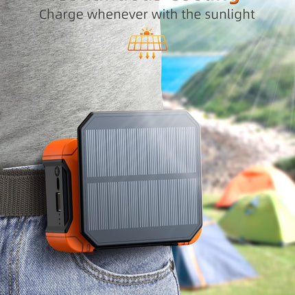 Koonie 10000Mah Waist Clip Fan With Solar Panel, 30H Working Time, Personal Led Light, Battery Powered Belt Fan, Strong Airflow