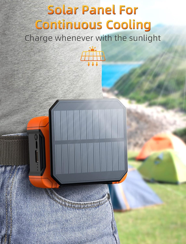 Koonie 10000Mah Waist Clip Fan With Solar Panel, 30H Working Time, Personal Led Light, Battery Powered Belt Fan, Strong Airflow
