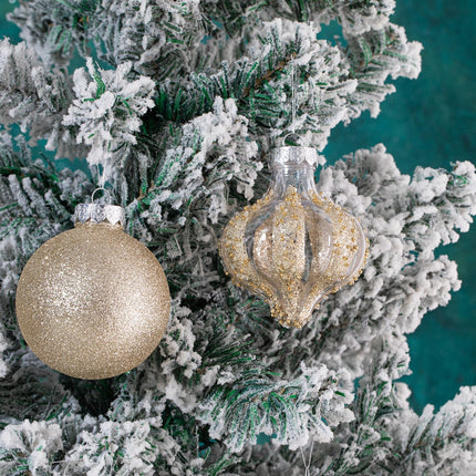 3.15" Clear and Champagne Christmas Ball Ornaments Set, 16 Pcs Luxury Hand-Painted Xmas Tree Decoration, Large Shatterproof Decorative Farmhouse Balls for Party Holiday Wreath Garland Home Decor