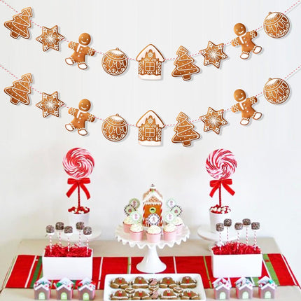 Uniwish 2 Pack Gingerbread Theme Garland Banner Christmas Hanging Decorations Tree Ornaments Christmas Bunting Banner for Xmas Party Holiday Home Wall Decor