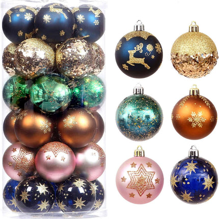 2.36"/60mm Christmas Balls Ornaments Set, 30 Pcs Christmas Tree Decorations Balls Shatterproof Hanging Christmas Ornaments for Xmas Trees Decor Christmas Holiday Party(Navy Blue,Gold, Pink, Green