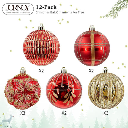 Christmas Ornaments 3.15In Shatterproof Christmas Tree Decorations Sets 12ct Xmas Hanging Ornaments Large Baubles Ornaments Decor for Xmas Tree, Red Gold