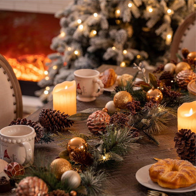 Valery Madelyn 6 feet Pre-Lit Christmas Garland with Lights for Mantle, Lighted Battery Operated Xmas Garland with Bronze Gold Balls for Front Door Fireplace Table Centerpiece Outdoor Window Decor