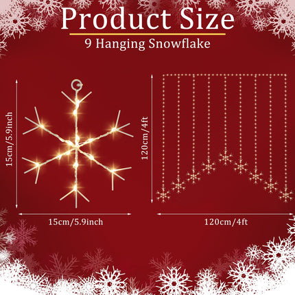 Christmas Snowflakes Lights, Christmas Snowflakes Curtain Lights 16.4 ft/ 5 m 325 LED Christmas Window String Lights Decoration for Christmas Party Home Bedroom Indoor Outdoor Garden (Warm White)