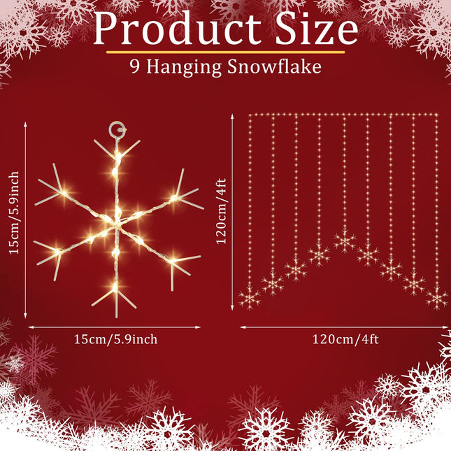 Christmas Snowflakes Lights, Christmas Snowflakes Curtain Lights 16.4 ft/ 5 m 325 LED Christmas Window String Lights Decoration for Christmas Party Home Bedroom Indoor Outdoor Garden (Warm White)