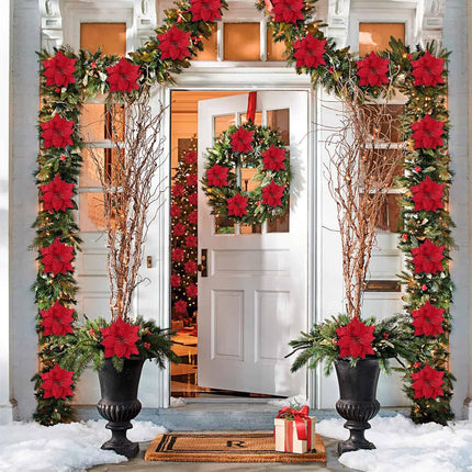 SHACOS 10 pcs 11.8" Artificial Christmas Red Poinsettia Flowers Clips on Large Velvet Floral Picks Christmas Tree Ornaments Wreath Garland Decoration Indoor Outdoor