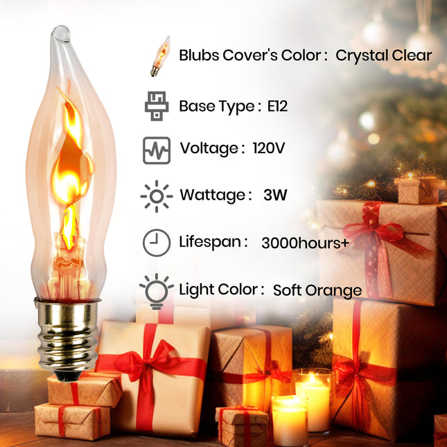 Flicker Flame Light Bulb 8 Packs for Hallowwen Christmas Decorative 3 Watt, 120V, E12 Flame Candelabra Light Bulbs