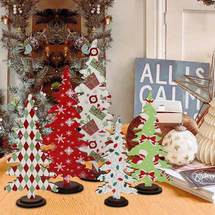 DAZONGE Christmas Decorations - 5PCS Wooden Christmas Tree Tabletop Decor Sign - Rustic Decorative standing Christmas Tree Centerpiece for Home Shelf Mantel