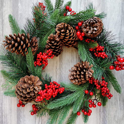 Artificial Christmas Pine Garland with Spruce Cypress Pinecones Red Berry Garland Winter Greenery Garland for Holiday Season Mantel Fireplace Table Runner Centerpiece Decoration 6.6 feet