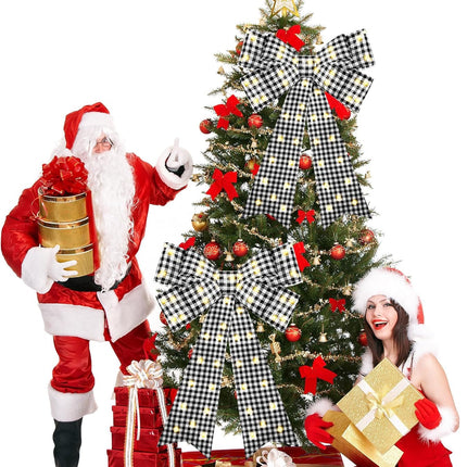 Liliful 2 Pcs 18 x 32 in LED Christmas Wreath Bows Extra Large Bows 72 LED Lights Wreath Huge Bow Door Wall Xmas Tree Top Decor for Indoor Outdoor Winter Xmas Party(Black White Buffalo Plaid)