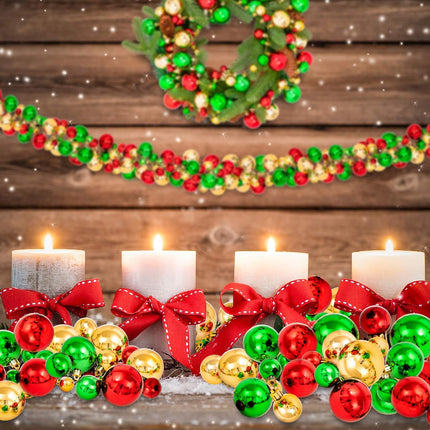 Whaline Christmas Ball Garland Ball Ornaments 6ft Bauble Garland Christmas Tree Ball Decorations Shatterproof Ball Ornament for Xmas Party Supplies, Indoor Outdoor Home Office, Red Green Gold