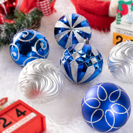 3.15" Christmas Ball Ornaments Set, 16pc Blue and Silver Xmas Tree Ornaments Decoration, Shatterproof Large Decorative Hanging Balls with Loop for Christmas Party Holiday Wreath Garland Home Decor