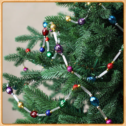 Highergo 16ft Christmas Tree Bead Garland Retro Bead Garland Candy Bead Garland Christmas Beaded Garland for Tree Party Supplies Staircase Fireplace Hanging Ornaments(Multicolor,Circle and Ellipse)