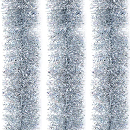 25ft Christmas Tinsel Garland, Christmas Tree Ornaments Home Party Classic Shiny Sparkly Ceiling Hanging Decorations,3.6 inch Wide Filaments Silver