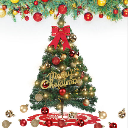 60CM Mini Christmas Tree, Pink Tabletop Christmas Tree Small Xmas Tree with 29 Pieces Ornaments, Small Prelit Christmas Tree with Light for Home, Party DIY Christmas Decorations,Green