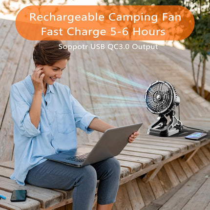 Portable Fan Rechargeable, 22000Mah Battery Operate Camping Fan With Led Light, 360° Oscillating Desk Fan With Timer, Hook
