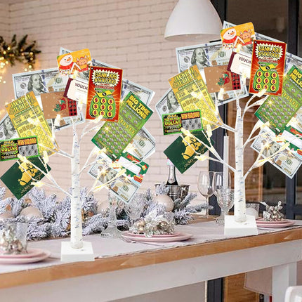Vanthylit Money Tree Holder Set of 2, 24 LED Warm White Lights Battery Powered Timer, with Clips and Greeting Cards, Holder Decor for Photo Mother's Day Christmas Graduation s