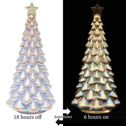 Tabletop Christmas Tree Mercury Glass Timer Lighted Pearl White Xmas Trees with Star Topper Table Centerpiece Mantel Window Decorations Home Decor