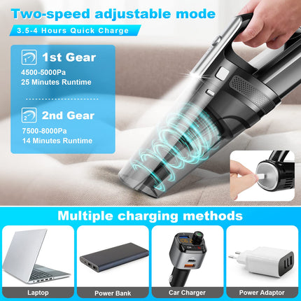 Handheld Vacuum Mini Portable Rechargeable Car Vacuum Cleaner Cordless With 8000Pa Powerful Suction For Car Home And Office