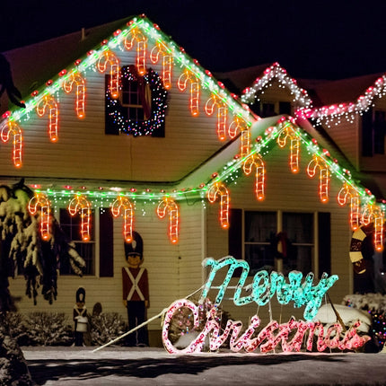 2 Pcs 26 ft Christmas Candy Cane String Lights Outdoor Christmas Hanging Lights Decorations with 6 Light up 360 Bulbs Candy Cane Icicle Hanging Lighted for Rooftop Tree Eaves Outdoor Holiday