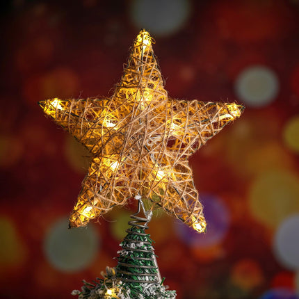 Farmhouse Christmas Tree Star Topper Decorations Light up Christmas Tree Topper with 10 LED Lights for Rustic Xmas Party Ornament Home Decor