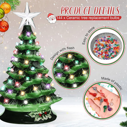 144 Pcs Ceramic Christmas Tree Replacement Light Bulbs Glitter Ceramic Tree Light Ornament Medium Twist Light Ornaments for Ceramic Tree Xmas Tree Replacement Light, 7 Colors (Ball Style)