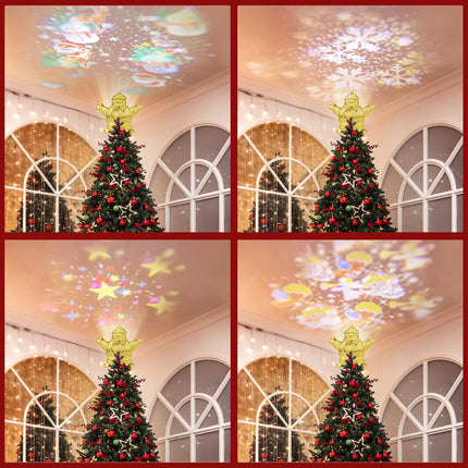 Christmas Tree Topper Decorations - 3D Silver Glittered for Christmas Decoration Snowflake Light Tree Topper with LED Rotating Projector for Holiday Tree Decoration