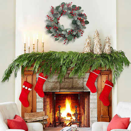 Artificial Christmas Wreath 20 Inch Christmas Wreaths for Front Door Winter Wreath with Pine Needles Pine Cones Eucalyptus Leaves Red Berries for Xmas Doors Walls Fireplaces Winter Holidays