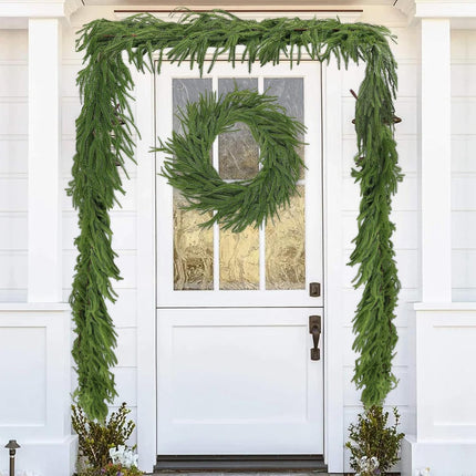 Norfolk Pine Garland Christmas Garland, 6FT Cedar Garland Real Touch Artificial Greenery Garland Christmas Decorations for Mantle, Table, Wall, Indoor, Outdoor, Holiday (2 PCS)
