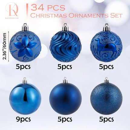 34ct Navy Blue Christmas Ball Ornaments Shatterproof Plastic Christmas Tree Decorations for Xmas Party Home Office Holiday Decor -Medium Size (2.36"/ 60mm)