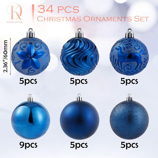 34ct Navy Blue Christmas Ball Ornaments Shatterproof Plastic Christmas Tree Decorations for Xmas Party Home Office Holiday Decor -Medium Size (2.36"/ 60mm)