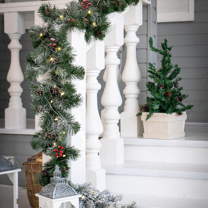 9 Ft Christmas Garland with Lights Battery Operated for Outdoor Indoor Decoration- Prelit Artificial Xmas Garland Decored with Pine Cones Berry for Home Stairs Fireplace