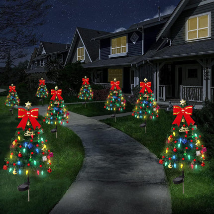 Alynsehom 4 Pack Solar Christmas Tree，33.5in Outdoor Waterproof Solar Xmas Trees with 80 LED Lights 2 Flashing Modes Holiday Decor for Porch Yard Garden Patio Cemetery Pathway