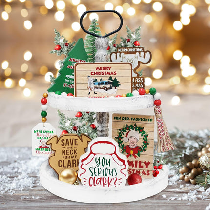 Christmas Vacation Decorations, Funny Christmas Vacation Tiered Tray Decor, Rustic Wooden Bead Garland, Farmhouse Table Mantel Decor, Griswold Christmas Vacation Merchandise s