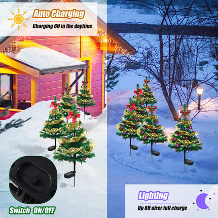 Libima 4 Pcs 30 Inch Solar Christmas Tree Lights Outdoor Waterproof 80 Led Solar Stake Lights Xmas Tree Garden Decor with 4 Bows 100 Artificial Berries and Ribbon for Holiday Party Yard Patio Pathway