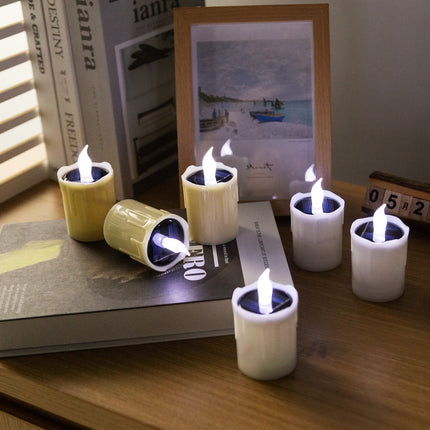 Solar Candle Light, White Light, Solar Charging Tea lamp, 6 fire Wax Lights, Suitable for Weddings, Valentine's Day, Halloween, Christmas, Garden Decoration, etc.
