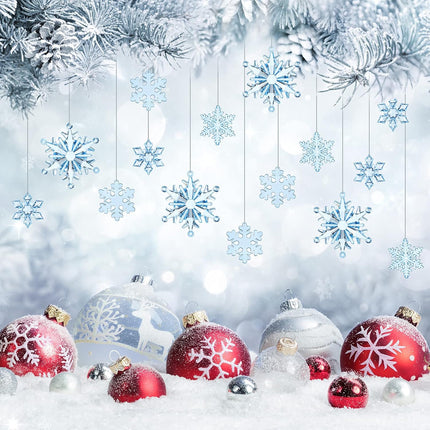 Dilunave 40 Pieces Christmas Snowflake Ornaments Christmas Tree Decorations Acrylic Crystal Snowflakes Christmas Snowflakes Decorations Snowflake Winter Xmas Ornament for Christmas Tree(Blue)