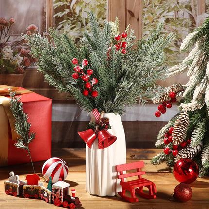 Lyrow 80 Pcs Christmas Artificial Pine 4 Styles Snowy Artificial Pine Branches Faux Leaves Needle Plastic Pine Fake Greenery Pick Greenery Christmas Tree for DIY Christmas Wreaths Home Decoration