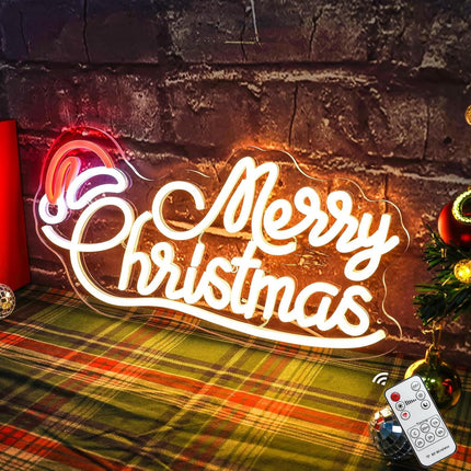 Merry Christmas Neon sign with Timer Remote, Warm White Red LED Christmas Neon Light for Christmas Decoration, Bedroom, Living Room, Home Decor Christmas Party Year Event Area