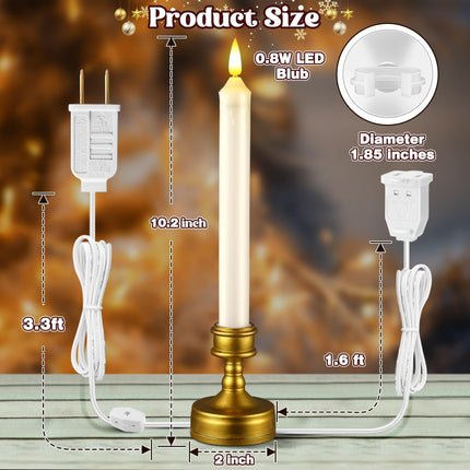 Meonum 6 Pack Christmas Window Candles Lights with Connectable Plug, on Off Switch and Suction Cups, 0.8w Plug in Flameless Taper LED Candle Light for Windows, 4.92ft Cords