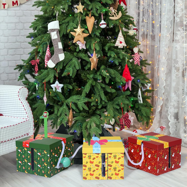 Automatic Christmas Tree Watering System - Automatic Christmas Tree Waterer Looks Like a Present Box - Santa’s Tree Helper Keeps Your Live Tree Healthy and Green Christmas Decorations (G-Y-R-3Box)