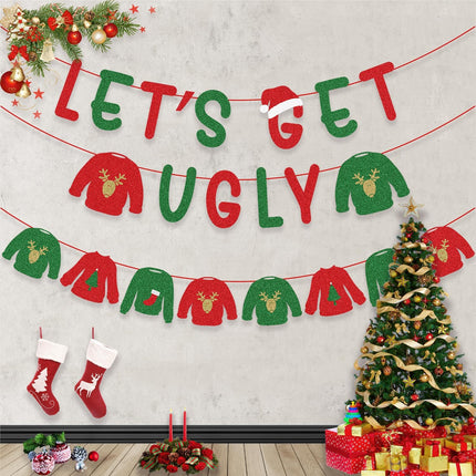 Christmas Decorations - Let's Get Ugly Banner, Ugly Sweaters Christmas Garland for Ugly Christmas Sweater Party Decorations, Ugly Sweater Decorations, Ugly Sweater Party Decorations