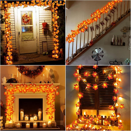 4 Pack Fall Decor Fall Garland with Lights Thanksgiving Fall Decorations for Home, Total 40Ft 80LED Maples Leafed Fall Lights Battery Operated Autumu Harvest Halloween Decor Indoor Outdoor Home Party