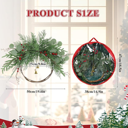 Bsmathom 20 Inch Artificial Christmas Wreath with Packaging, Artificial Door Wreath with Bell,Red Berry Leave Faux Wreath for Holiday Party Indoor Outdoor Windows Walls Decoration