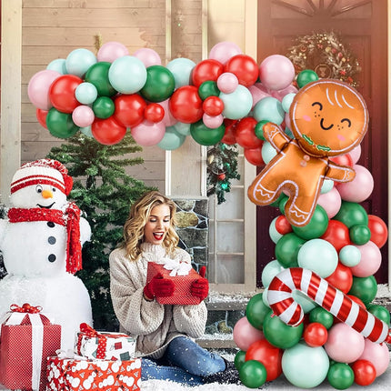Red White Christmas Balloon Garland Kit, 85PCS Christmas Balloon Garland Arch Kit Macaron Pink Green Balloon Candy Cane Foil balloon Gingerbread Man for Christmas Decorations Year Party Supplies