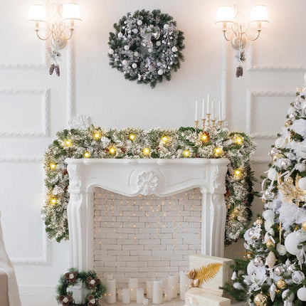2 Pcs 6ft Frosted Christmas Garland Cedar Garland with 50 Warm White LED Lights Battery Operated with Timer and 8 Functions Pre Lit Artificial Christmas Garland 170 Branches Indoor Outdoor