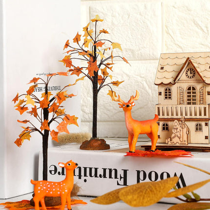 3 Pieces Fall Maple Tree Christmas Village Tree Thanksgiving Village Miniature Fake Faux Maple Tree for Aesthetic Decor Harvest Town Village Accessories (Bright Style)