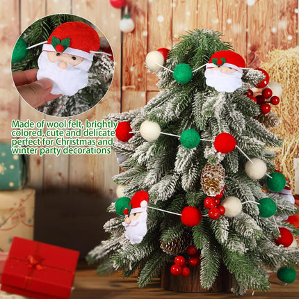 Hosuly Christmas Santa Claus Felt Ball Garland 8.3 ft Pom Pom Garland Red White Green Pompom Banner Pom Pom Hanging Decorations for Christmas Tree Home Fireplace Window Indoor Outdoor