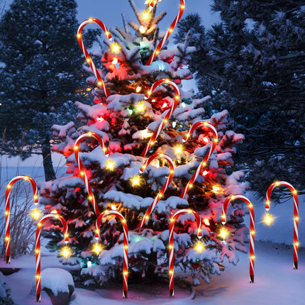 12 Pack Outdoor Christmas Decorations Solar Christmas Candy Cane Lights Solar Christmas Pathway Lights Outdoor Waterproof with Star & Bright LED 8 Modes Xmas Decorations for Outside Yard Garden