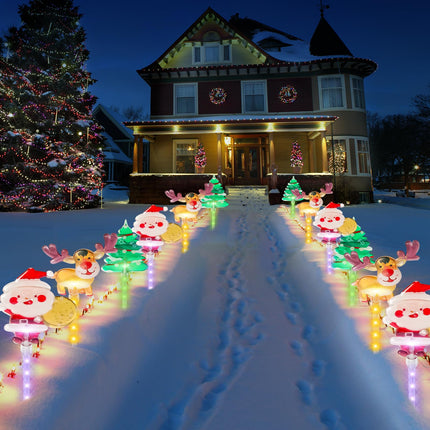 12 Pcs Solar Christmas Pathway Lights, Xmas Garden Stake Lights Outdoor Decorations, Lighted Figurine Lights of Snowman, Santa, Reindeer, 8 Modes, Walkway Entrance Lawn Yard Decor